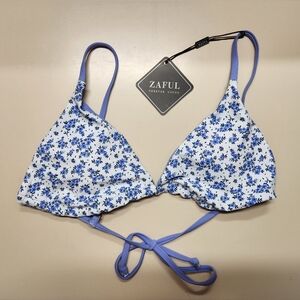 Zaful Blue Floral Triangle Bikini Top And Bottom